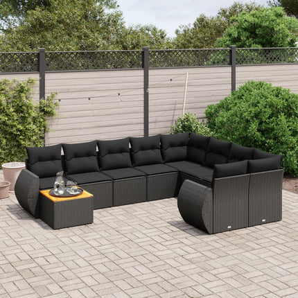 Loungegrupp 10 delar med svarta dynor konstrotting