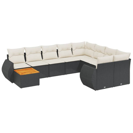 Loungegrupp 10 delar med svarta dynor konstrotting