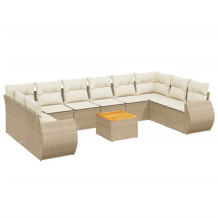 Loungegrupp för trädgården m. dynor 11 delar beige konstrotting