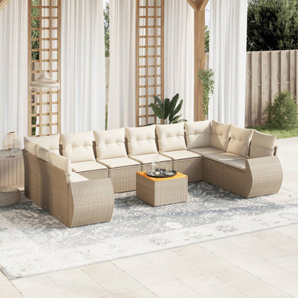 Loungegrupp för trädgården m. dynor 11 delar beige konstrotting