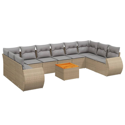 Loungegrupp för trädgården m. dynor 11 delar beige konstrotting