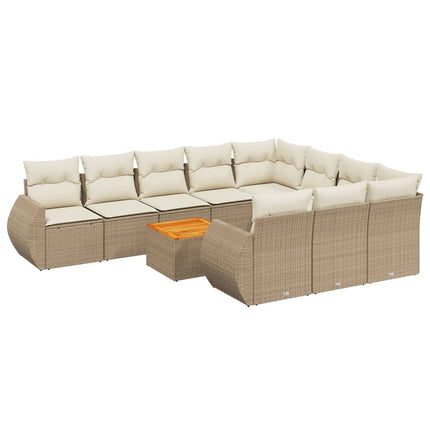 Loungegrupp för trädgården m. dynor 11 delar beige konstrotting