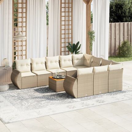 Loungegrupp för trädgården m. dynor 11 delar beige konstrotting