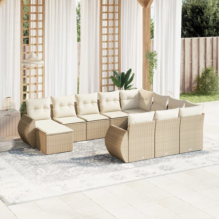 Loungegrupp för trädgården m. dynor 11 delar beige konstrotting
