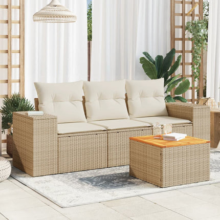 Soffgrupp för trädgård med dynor 4 delar beige konstrotting