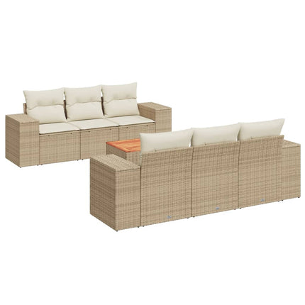 Matgrupp för trädgården med dynor 7 delar beige konstrotting