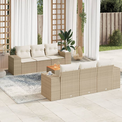 Matgrupp för trädgården med dynor 7 delar beige konstrotting