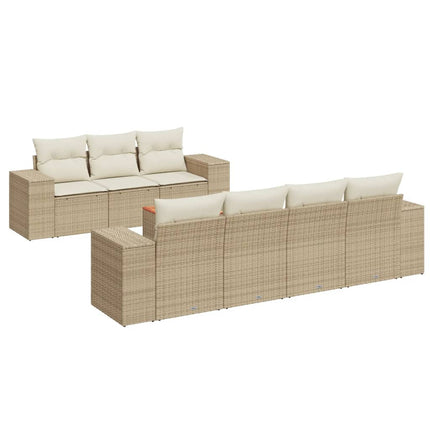 Matgrupp för trädgården med dynor 8 delar beige konstrotting