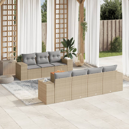 Matgrupp för trädgården med dynor 8 delar beige konstrotting
