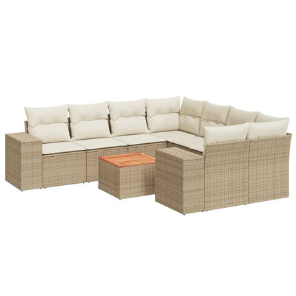 Soffgrupp för trädgården med dynor 9 delar beige konstrotting