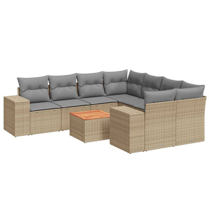 Soffgrupp för trädgården med dynor 9 delar beige konstrotting