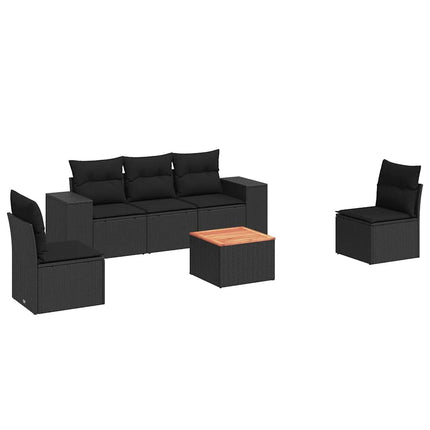 Loungegrupp med dynor 6 delar svart konstrotting