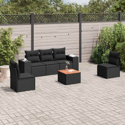 Loungegrupp med dynor 6 delar svart konstrotting