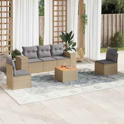 Soffgrupp för trädgården med dynor 6 delar beige konstrotting