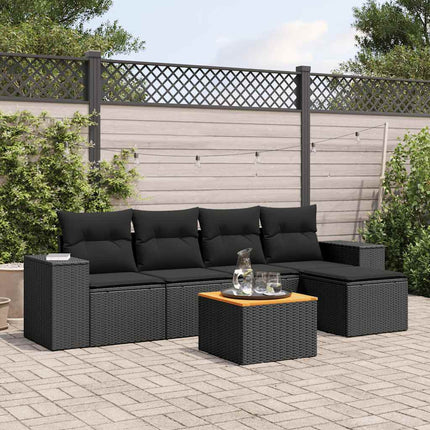 Loungegrupp med dynor 6 delar svart konstrotting
