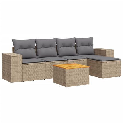 Soffgrupp för trädgården med dynor 6 delar beige konstrotting