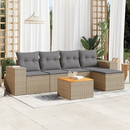 Soffgrupp för trädgården med dynor 6 delar beige konstrotting