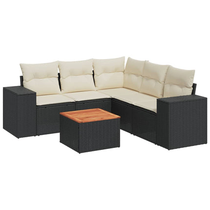 Loungegrupp med dynor 6 delar svart konstrotting