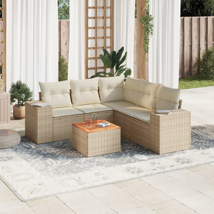 Soffgrupp för trädgården med dynor 6 delar beige konstrotting