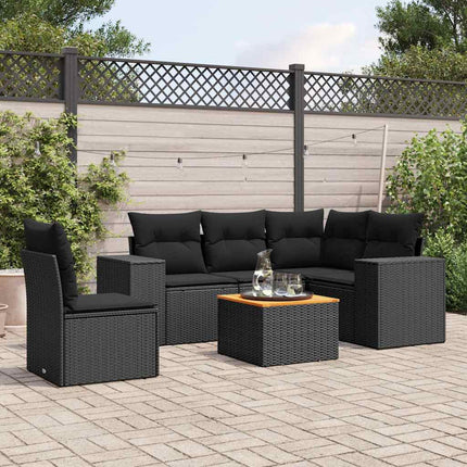 Loungegrupp med dynor 6 delar svart konstrotting