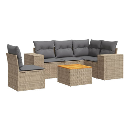 Soffgrupp för trädgården med dynor 6 delar beige konstrotting