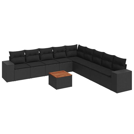 Loungegrupp 10 delar med svarta dynor konstrotting