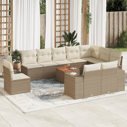 Loungegrupp för trädgården m. dynor 11 delar beige konstrotting