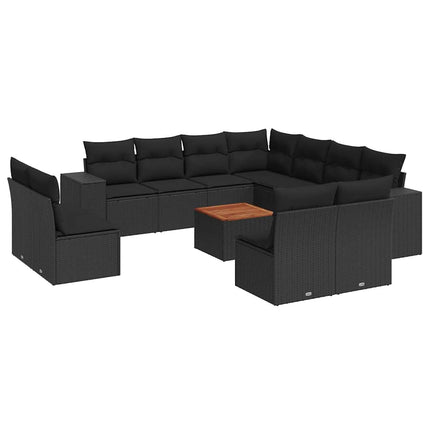 Loungegrupp med dynor 12 delar svart konstrotting