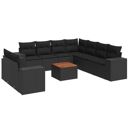 Loungegrupp 10 delar med svarta dynor konstrotting