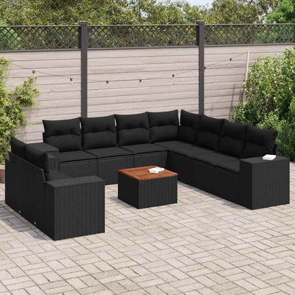 Loungegrupp 10 delar med svarta dynor konstrotting