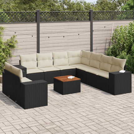 Loungegrupp 10 delar med svarta dynor konstrotting