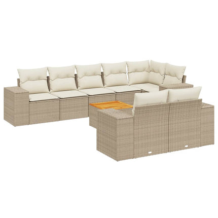 Soffgrupp för trädgården med dynor 9 delar beige konstrotting