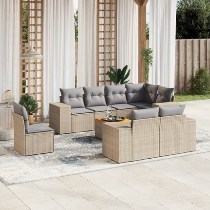 Soffgrupp för trädgården med dynor 9 delar beige konstrotting