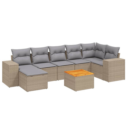 Matgrupp för trädgården med dynor 8 delar beige konstrotting