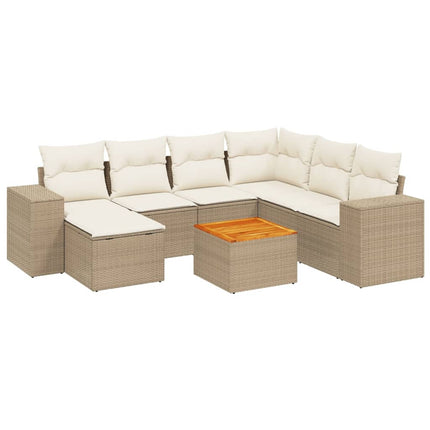 Matgrupp för trädgården med dynor 8 delar beige konstrotting