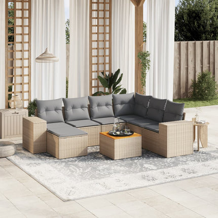 Matgrupp för trädgården med dynor 8 delar beige konstrotting