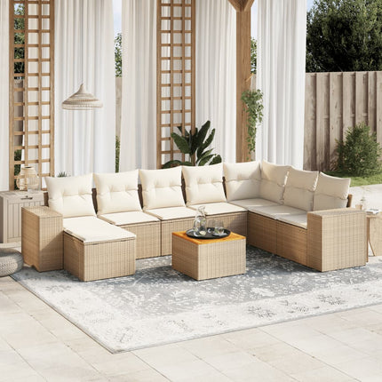 Soffgrupp för trädgården med dynor 9 delar beige konstrotting