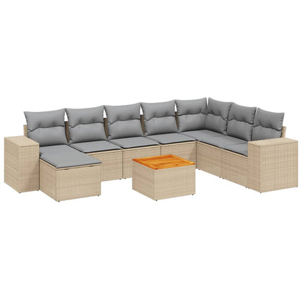 Soffgrupp för trädgården med dynor 9 delar beige konstrotting
