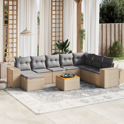 Soffgrupp för trädgården med dynor 9 delar beige konstrotting