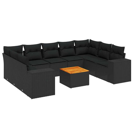Loungegrupp 10 delar med svarta dynor konstrotting