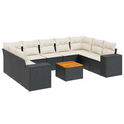 Loungegrupp 10 delar med svarta dynor konstrotting