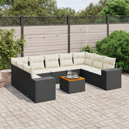 Loungegrupp 10 delar med svarta dynor konstrotting