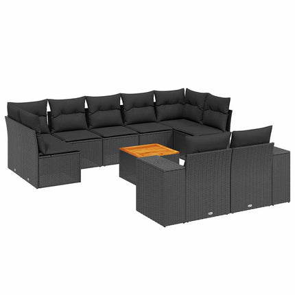 Loungegrupp 10 delar med svarta dynor konstrotting