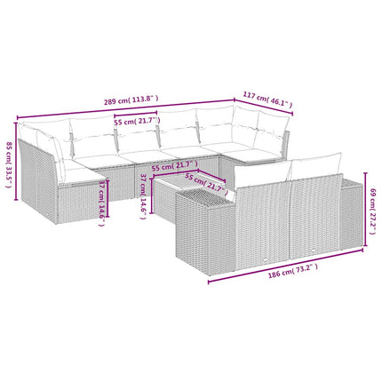 Loungegrupp 10 delar med svarta dynor konstrotting