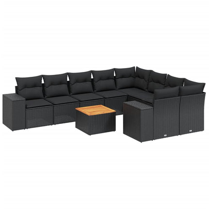 Loungegrupp 10 delar med svarta dynor konstrotting