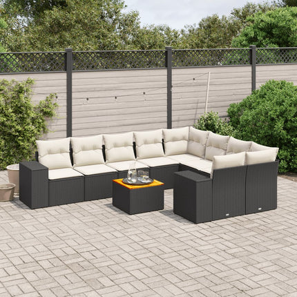 Loungegrupp 10 delar med svarta dynor konstrotting