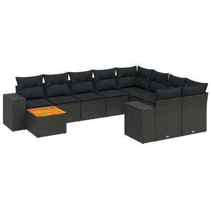 Loungegrupp 10 delar med svarta dynor konstrotting
