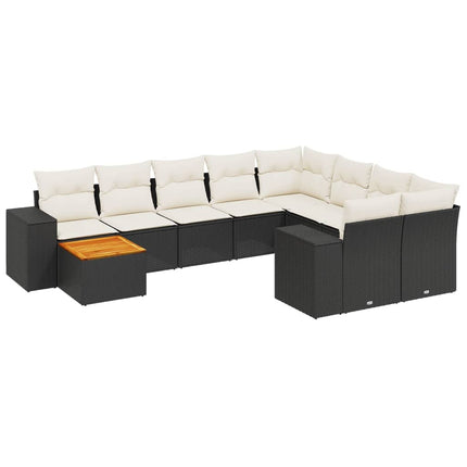 Loungegrupp 10 delar med svarta dynor konstrotting