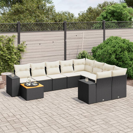 Loungegrupp 10 delar med svarta dynor konstrotting