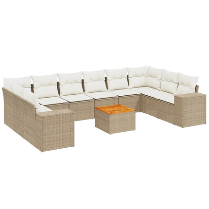 Loungegrupp för trädgården m. dynor 11 delar beige konstrotting